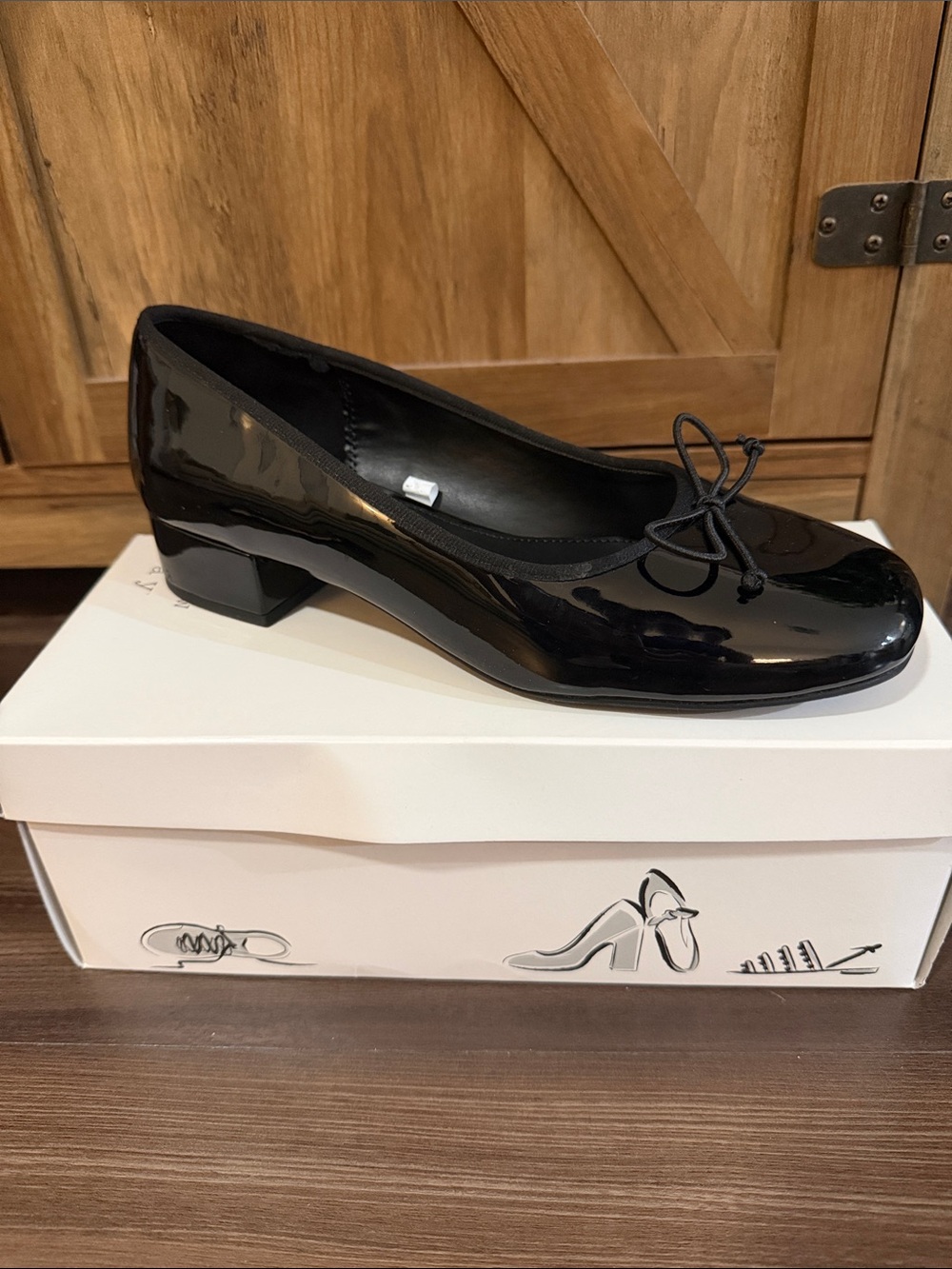 A New Day Black Patent Low Block Heel Ballet Pump